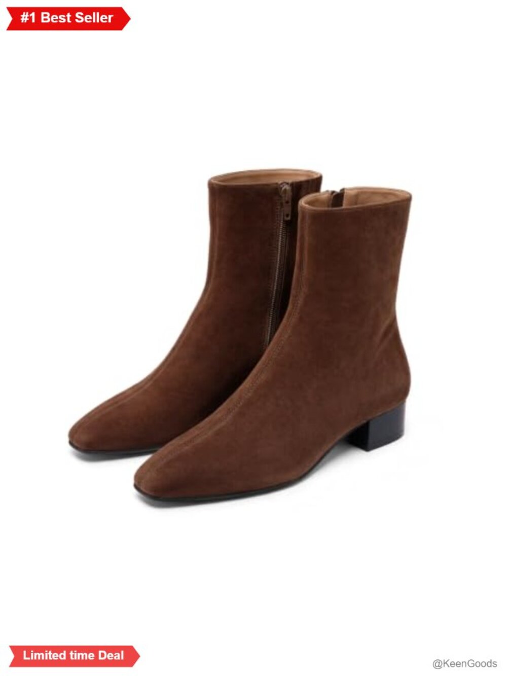 Faux Suede Ankle Boots Chunky Low Block Heel Square Toe Zip Booties